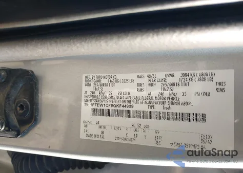 2016 Ford F-150 Xlt из США, поврежденный, VIN 1FTEW1CF9GKF44909